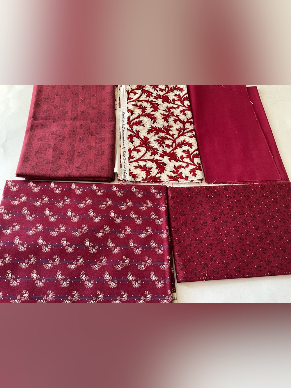 Quilting Sewing Fabric Lot Marcus 7600 + Blue Hills 7631 Red White Burgundy Cot